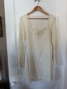 SHEIN Westfade Elegant Cream Long-Sleeve Square Neck Dress